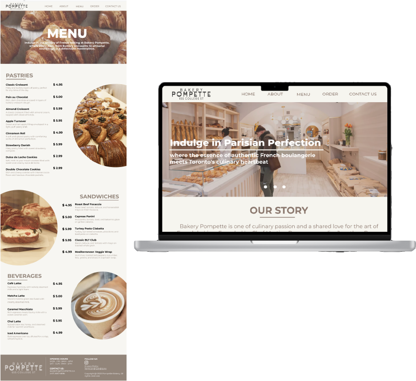 Menu and Homepage Desktop Prototype of Pompette Bakery