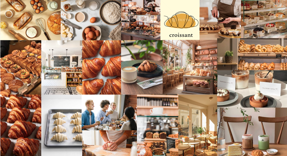 Mood board of Pompette Bakery (Interior, Logo, Colors)
