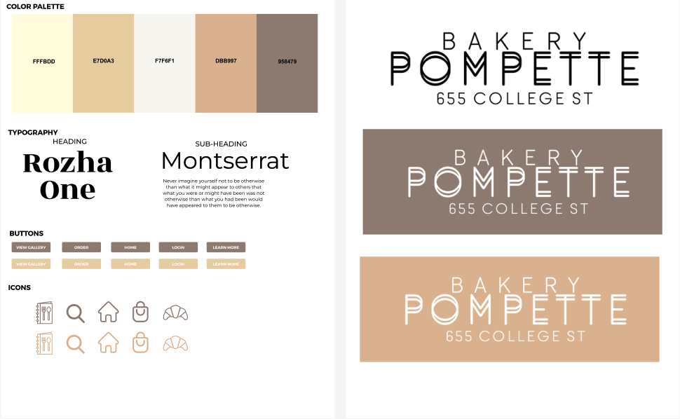UI and Logo Rendition of Pompette Bakery